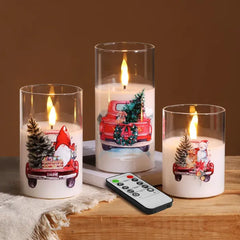 Eywamage Smoke Grey Glass Flameless Pillar Candles with Remote, Flickering LED Battery Candles Table Decor Set of 3