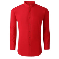 Suslo Couture Men's Slim Fit Solid Performance Collarless Shirt