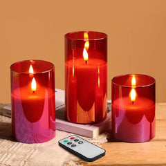 Eywamage Smoke Grey Glass Flameless Pillar Candles with Remote, Flickering LED Battery Candles Table Decor Set of 3