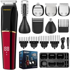 PRITECH Beard Trimmer for Men, 6 in 1 Hair Clippers Kit, Precision Cordless Grooming Kit Waterproof IPX6 for Beard, Hair, Body, Nose, Ear, with Foil Razor