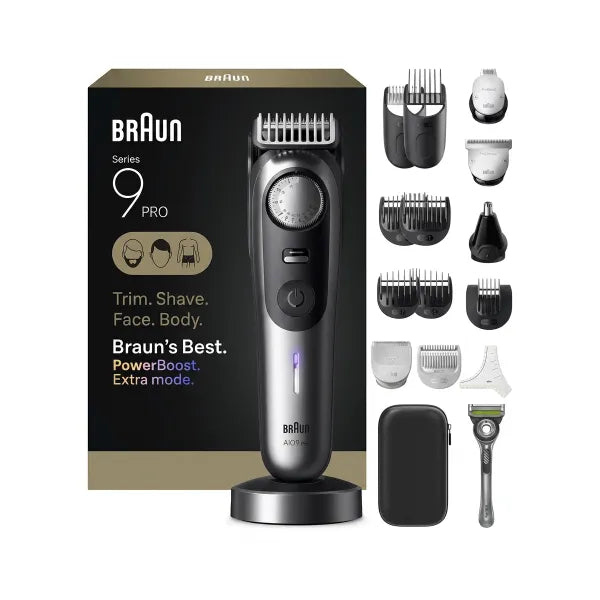 Braun Series 9 Pro All-in-One Trimmer Kit (AIO9570) - 6-in-1 Beard, Hair, Body & Precision Trimmer with Charging Stand