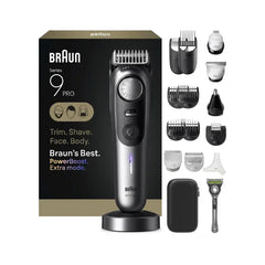 Braun Series 9 Pro All-in-One Trimmer Kit (AIO9570) - 6-in-1 Beard, Hair, Body & Precision Trimmer with Charging Stand