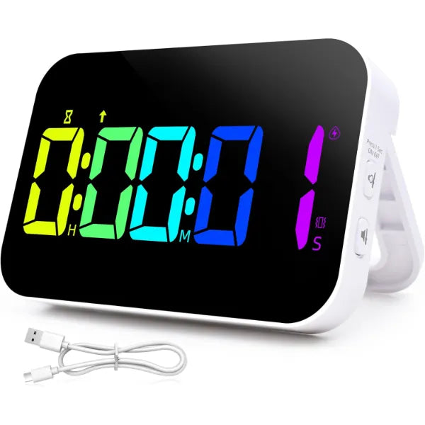 WUDAUG Rechargeable RGB Digital Kitchen Timer with Countdown, Vibration Alert & Adjustable Brightness for Cooking & Study