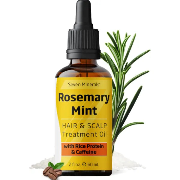 Seven Minerals Rosemary Hair Growth Oil – Infused with Biotin, Castor Oil, Caffeine & Mint | Strengthening Treatment for Thicker, Longer, Healthier Hair (2 fl oz)