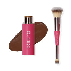 DOLL 10 Peptide Blur Stick Foundation + Blurring Brush, Medium Buildable Coverage, Soft-Focus Pore Blurring, Skincare-Infused Hydrating Foundation for Mature & Textured Skin, Clean Makeup 0.29 oz
