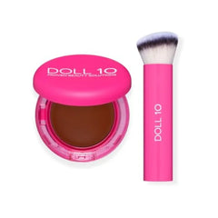 DOLL 10 Peptide Bounce Balm Foundation with Buff & Bounce Brush – Hydrating, Age-Defying Foundation for Mature Skin, Clean, Vegan, Medium Buildable Coverage – Blurs Fine Lines