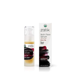 Zatik Naturals USDA Organic Face Serum 1 fl oz (30mL) – Vegan, Alcohol-Free, Non-GMO, Gluten/Soy-Free, pH Balanced & Biodegradable – Choose: Nutri (Rose Hip & Black Seed) or Gratitude (Seaweed & Algae)