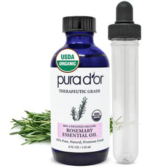 PURA D'OR Organic Essential Oil (4oz with Glass Dropper) - 100% Pure, Natural, Therapeutic Grade for Hair, Skin, Body & Aromatherapy Diffuser