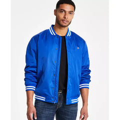 Men's Classic Logo Striped-Trim Varsity Jacket