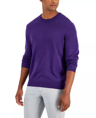 Men's Solid Crew Neck Merino Wool Blend Sweater