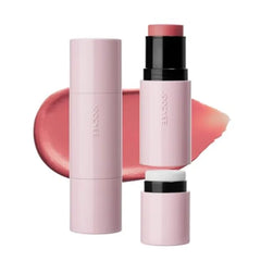 Joocyee Glazed Cream Blush Stick with Built-in Cushion Brush, Multi Use Stick for Cheeks Lips Eyes Hydrating Dewy Non-Greasy Long Lasting Makeup