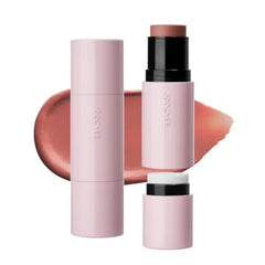 Joocyee Glazed Cream Blush Stick with Built-in Cushion Brush, Multi Use Stick for Cheeks Lips Eyes Hydrating Dewy Non-Greasy Long Lasting Makeup