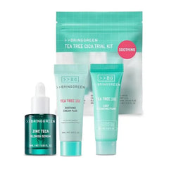 BRING GREEN TEA TREE CICA Korean Skin Care Set for Acne Prone, Sensitive Skin Zinc Teca Serum, Tea Tree Cica Moisturizer & Deep Cleansing Foam Hydrating & Oil Control