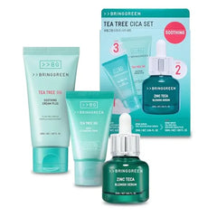 BRING GREEN TEA TREE CICA Korean Skin Care Set for Acne Prone, Sensitive Skin Zinc Teca Serum, Tea Tree Cica Moisturizer & Deep Cleansing Foam Hydrating & Oil Control