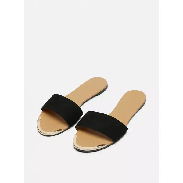 MAX FASHION Slides with Metallic Accent-Black