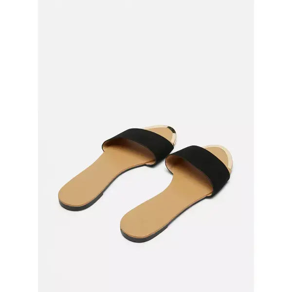 MAX FASHION Slides with Metallic Accent-Black