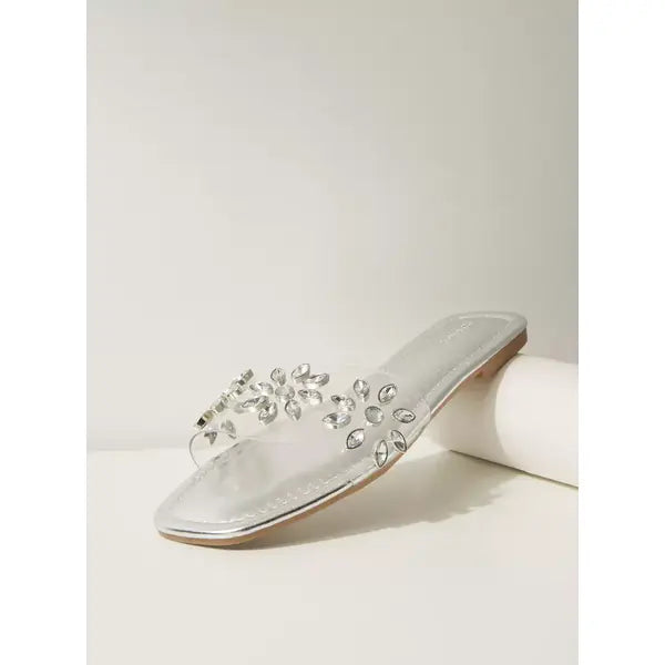 MAX FASHION Embellished Slip-On Sandals-Silver