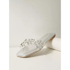 MAX FASHION Embellished Slip-On Sandals-Silver