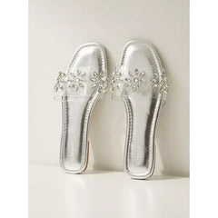 MAX FASHION Embellished Slip-On Sandals-Silver