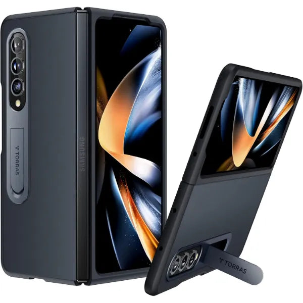 TORRAS Kickstand Z Fold 4 Case - Aluminum Alloy Stand, Slim Thin Translucent Matte Durable Case for Samsung Galaxy Z Fold 4 5G, Black