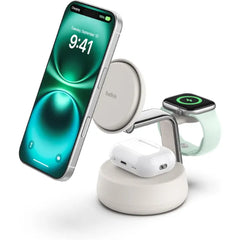 Belkin MagSafe-Compatible 3-in-1 Wireless Charging Station – Qi2.2 25W with Cooling Fan for iPhone 17, Apple Watch, AirPods & Pixel 10 (45W Adapter Included)