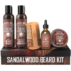 Viking Revolution Ultimate Conditioner for Men's Beard Grooming - Softens, Smoothes and Soothes - Contains Beard Wash and Conditioner (5oz Set), Beard Oil, Balm and Wooden Comb