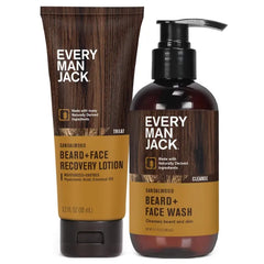 Every Man Jack Men's Beard + Face Wash & Lotion Set, Naturally Cleanse and Condition Your Beard & Skin, Paraben Free