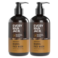 Every Man Jack Beard + Face Wash, Cleans and Helps Condition and Soften Your Beard and Skin Underneath - Naturally Derived with Aloe and Glycerin- 6.7 fl oz (Packof 2)