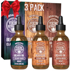 Viking Revolution Beard Oil for Men 3 Pack - Natural Mens Beard Oil Variety Set, Beard Conditioning and Moisturizing for a Healthy Beard - 1oz (Pack of 3)