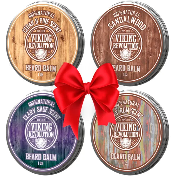 Viking Revolution 4 Beard Balm Variety Pack, Styles, Strengthens and Softens Beards and Mustaches, Wax for Men - 1oz Each (Pack of 4)