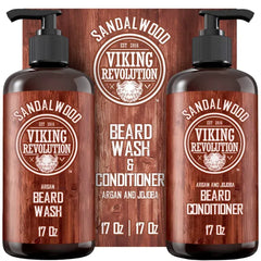 Viking Revolution Beard Wash & Beard Conditioner Set with Argan & Jojoba Oils - Softens and Strengthens - Beard Shampoo with Beard Oil (17 oz)
