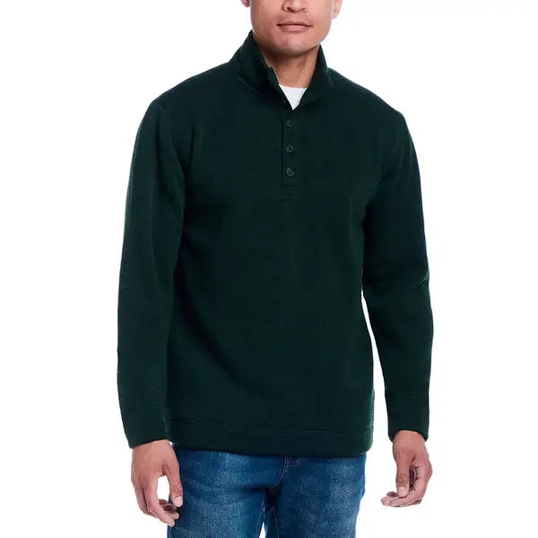 Weatherproof Vintage Men's Quarter Button Pullover Ribbed Fleece Sweater