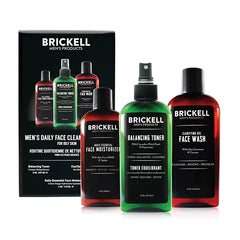 Brickell Men's Daily Face Cleanse Routine for Oily Skin, Alcohol Free Toner, Gel Facial Wash and Moisturizer, Natural and Organic