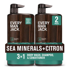 Every Man Jack Hydrating Mens 3-in-1 All Over Wash for All Skin and Hair Types - Body Wash, Shampoo and Conditioner with Naturally Derived Ingredients - 28.8oz (Pack of 2)