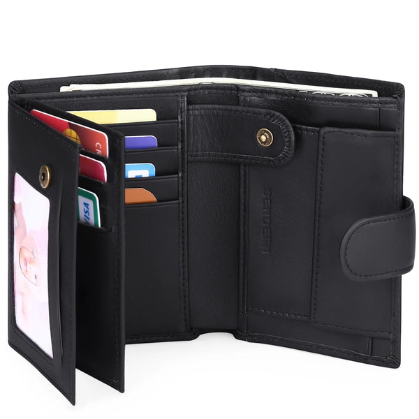 Sendefn Genuine Leather Trifold Wallet for Men - RFID Protection with 16 Card Slots & Coin Compartment