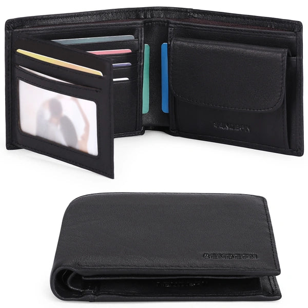 Sendefn RFID-Blocking Trifold Wallet for Men - Genuine Leather with 8 Card Slots