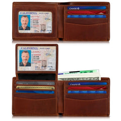 Serman Brands RFID Blocking Wallet for Men - Premium Full Grain Leather with 2 ID Windows, Bifold Top Flip