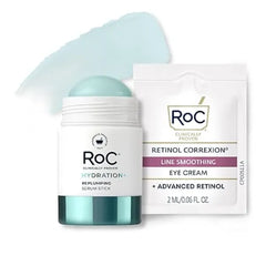 RoC Hydration+ Hyaluronic Acid Hydration & Anti-Aging – Night Serum Capsules, Plumping Face Serum & Replumping Serum Stick with Retinol Eye Cream Packette