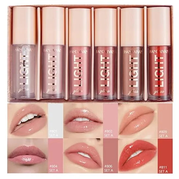 BANGFENG 6PCS Lip Oil Light Lipgloss Set, Moisturizing Hydrating Lip Glow Oil Lip Gloss Kit High Shine Lip Plumping Glass Finish Liquid Lipstick for Women