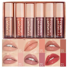 BANGFENG 6PCS Lip Oil Light Lipgloss Set, Moisturizing Hydrating Lip Glow Oil Lip Gloss Kit High Shine Lip Plumping Glass Finish Liquid Lipstick for Women