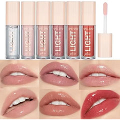 BANGFENG 6PCS Lip Oil Light Lipgloss Set, Moisturizing Hydrating Lip Glow Oil Lip Gloss Kit High Shine Lip Plumping Glass Finish Liquid Lipstick for Women
