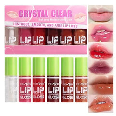 BANGFENG 6PCS Lip Oil Light Lipgloss Set, Moisturizing Hydrating Lip Glow Oil Lip Gloss Kit High Shine Lip Plumping Glass Finish Liquid Lipstick for Women