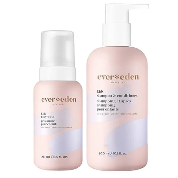 Evereden Kids Shampoo and Conditioner 2 in 1 and Kids Body Wash set Gentle and Clean Skin Care Non toxic Ingredients Cool Peach scent
