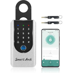 Medunor Fingerprint Key Box, Smart Key Lock Box with Bluetooth, Passcode, Doorbell, Weatherproof, for Home, Vacation Rental, and Property Management