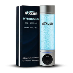 Nixcer Hydrogen Pro Water Bottle – 8000PPB H2, SPE/PEM, OLED Display, Dual Mode (5/10 Min), USB-C Rechargeable – Portable Hydrogen Generator for Wellness, Recovery, Gym & Gift - Turquoise,Black & Silver