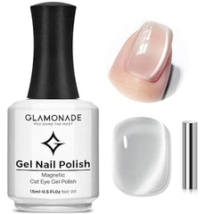 Glamonade Cat Eye Gel Nail Polish 15ml lce Glass Holographic Sparkly Shimmer Translucent Sheer Jelly Glitter Reflective Cat Eye Effect With Magnet Salon DIY Crystal Nail Art