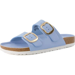 CUSHIONAIRE Lang Slip On Cork Footbed Womens Sandals - Comfortable Slides with Adjustable Buckle Flat Sandals for Women 2025