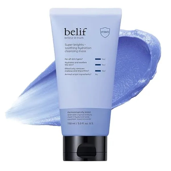 belif Super Knights Cleansing Mask, 3 in 1 Facial Mask & Cleanser with Hyaluronic Acid, Squalane, Madecassoside For Dry and Sensitive Skin Korean Skincare (5.0 fl. oz)