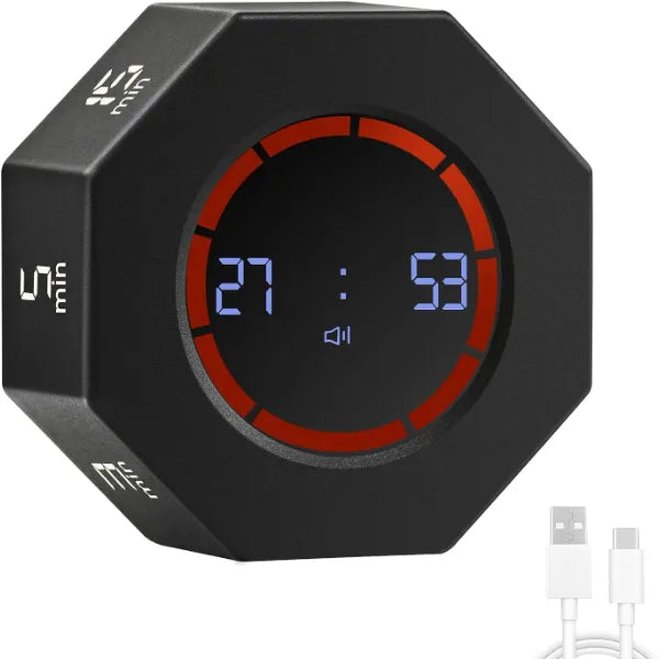 KAFLIN Small Rechargeable Gravity Sensor Pomodoro Timer – Auto-Rotating Digital Kitchen & Study Timer