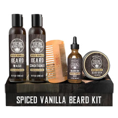Viking Revolution Ultimate Conditioner for Men's Beard Grooming - Softens, Smoothes and Soothes - Contains Beard Wash and Conditioner (5oz Set), Beard Oil, Balm and Wooden Comb